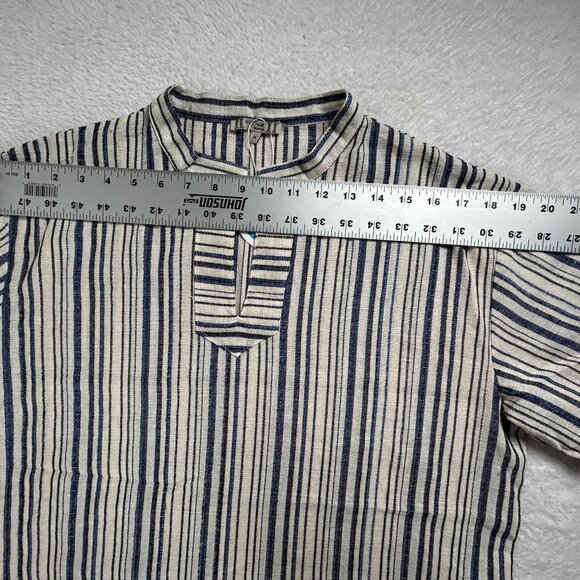 Vintage Esthar Greece Mens Blue Striped Henley Pullover Shirt Medium Cotton New - Picture 5 of 7